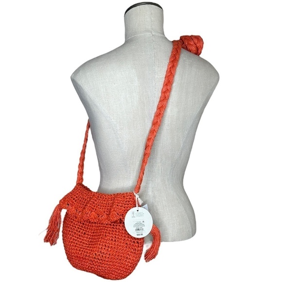 RHODE x Target Crochet Bucket Bag Dark Orange Boho Beach Vacation Ruffle - Picture 4 of 9